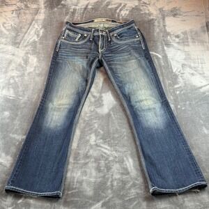 BKE Fulton Bootcut Jeans Mens 32R Dark Wash Thick Stitch Denim Blue